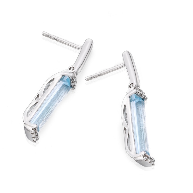 Main Image 3 of 9ct White Gold Diamond Blue Topaz Baguette Earrings