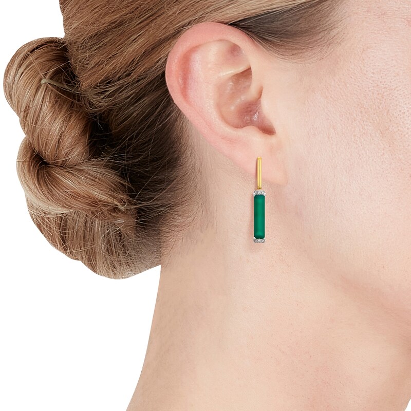 9ct Yellow Gold Diamond & Green Onyx Drop Earrings