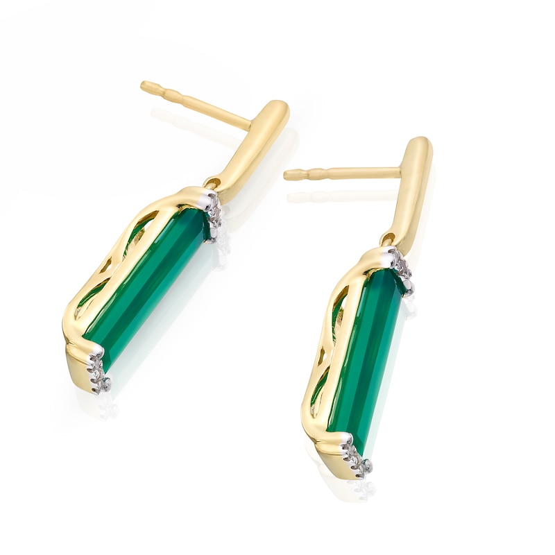 9ct Yellow Gold Diamond & Green Onyx Drop Earrings