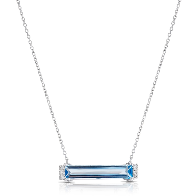 Main Image 1 of 9ct White Gold Diamond Blue Topaz Baguette Pendant