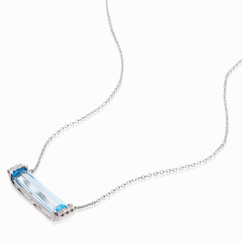 Main Image 3 of 9ct White Gold Diamond Blue Topaz Baguette Pendant