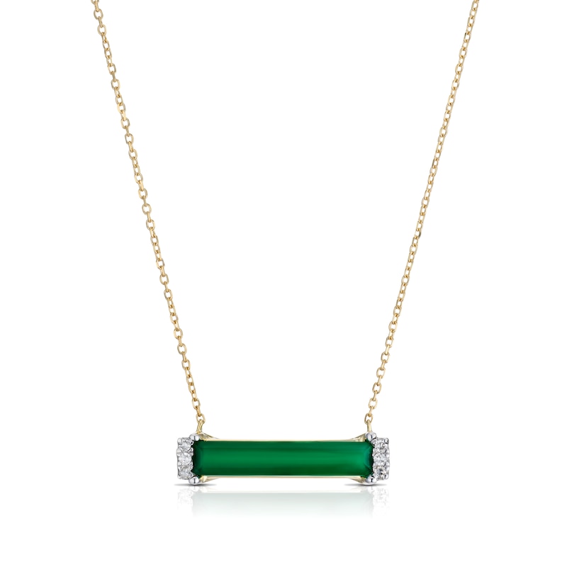 Main Image 1 of 9ct Yellow Gold Diamond Green Onyx Baguette Pendant