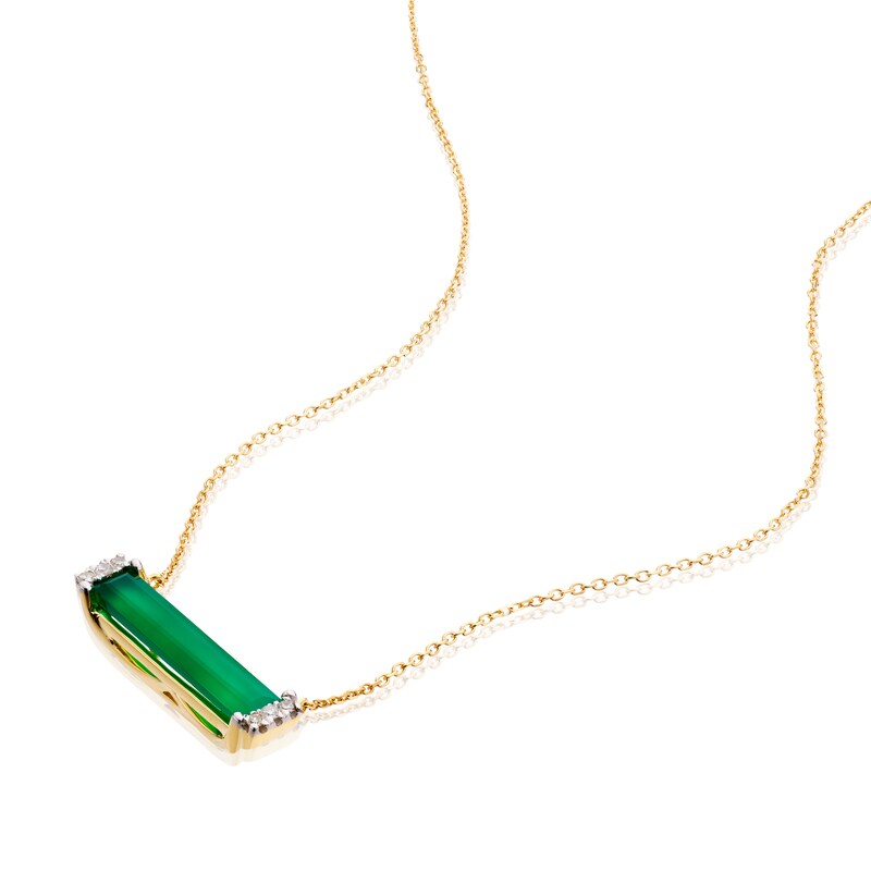 Main Image 3 of 9ct Yellow Gold Diamond Green Onyx Baguette Pendant