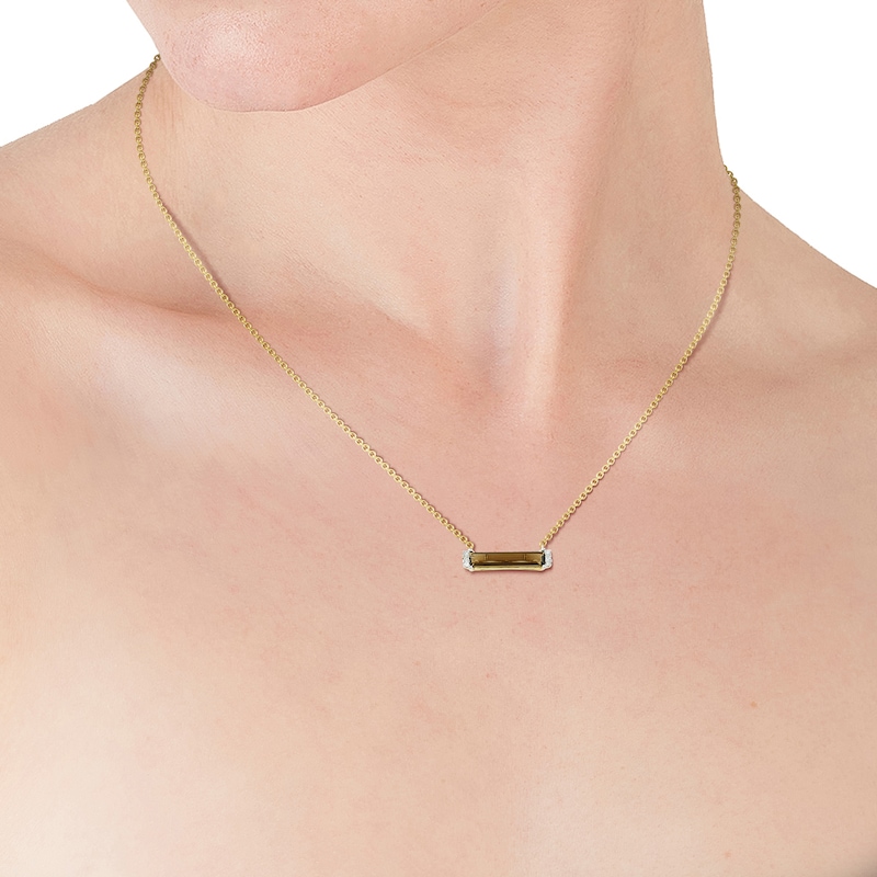 Main Image 2 of 9ct Yellow Gold Diamond Smokey Quartz Baguette Pendant