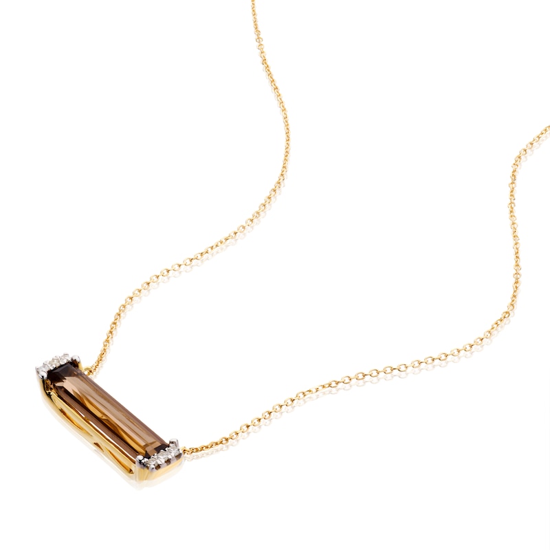 Main Image 3 of 9ct Yellow Gold Diamond Smokey Quartz Baguette Pendant