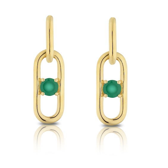 Sterling Silver & 18ct Gold Plated Vermeil Green Onyx Oval Stud Earrings