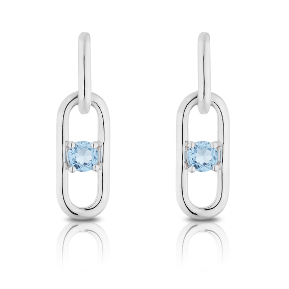 Silver Blue Topaz Oval Stud Earrings