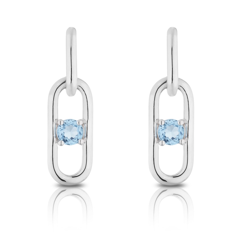 Silver Blue Topaz Oval Stud Earrings
