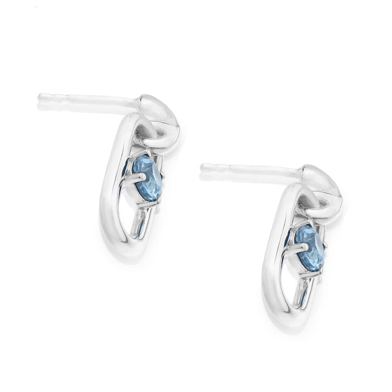 Silver Blue Topaz Oval Stud Earrings