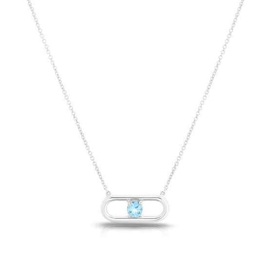 Silver Blue Topaz Oval Necklace