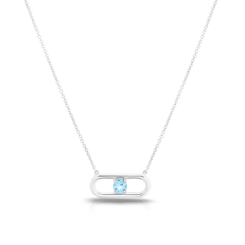 Silver Blue Topaz Oval Necklace