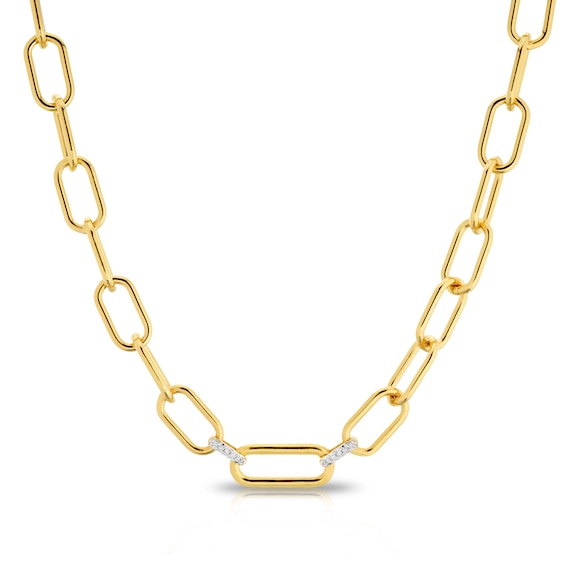 Sterling Silver & 18ct Gold Plated Vermeil 0.20ct Diamond Paperlink Chain