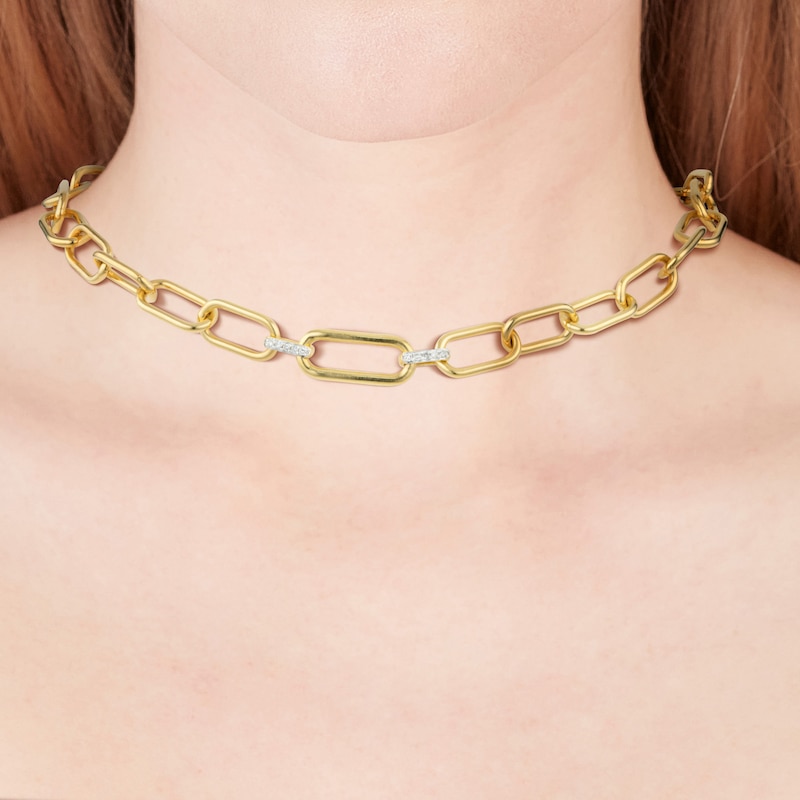 Sterling Silver & 18ct Gold Plated Vermeil 0.20ct Diamond Paperlink Chain