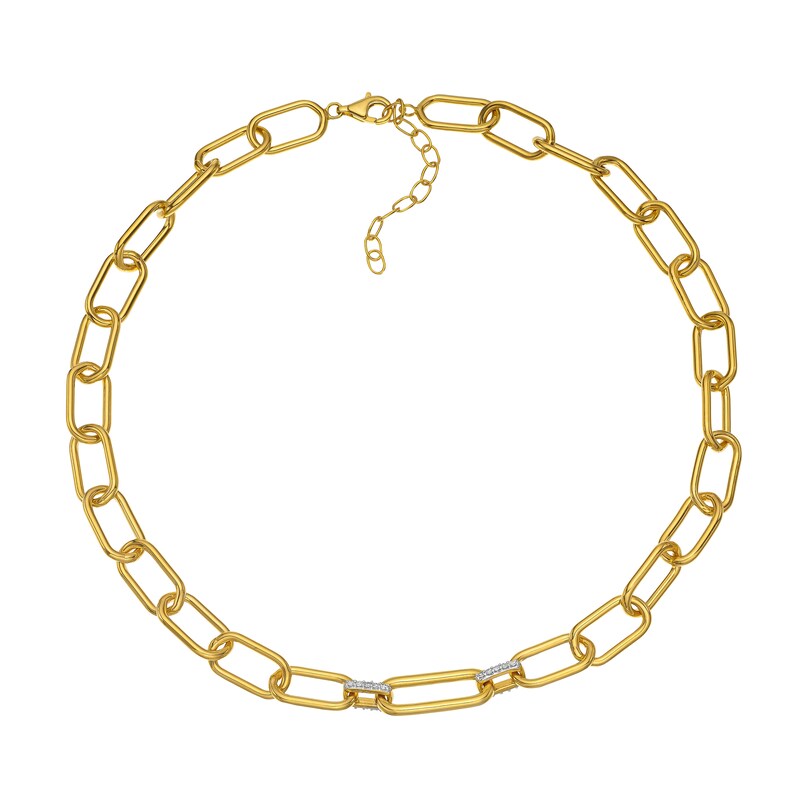 Sterling Silver & 18ct Gold Plated Vermeil 0.20ct Diamond Paperlink Chain