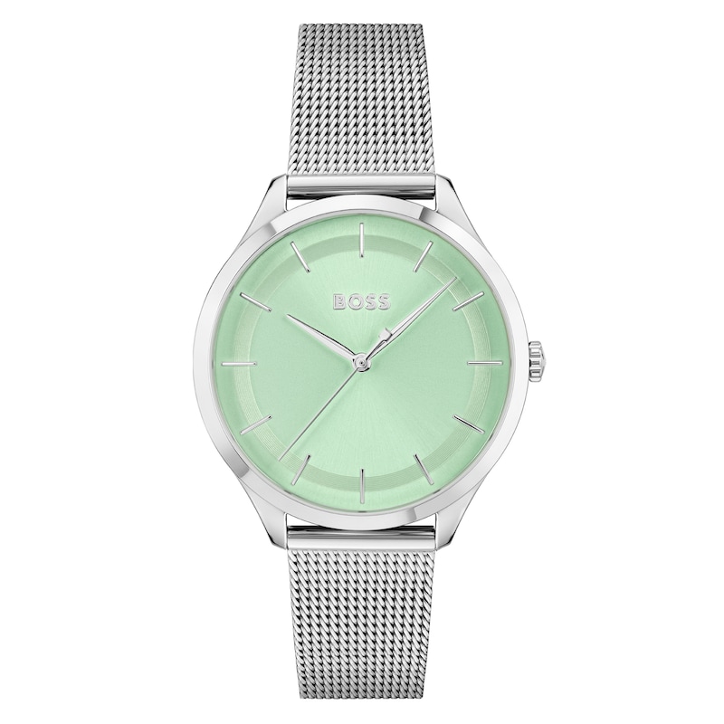 BOSS Pura Mint Green Dial & Stainless Steel Mesh Bracelet Watch