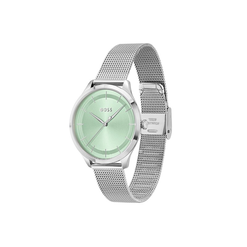 BOSS Pura Mint Green Dial & Stainless Steel Mesh Bracelet Watch