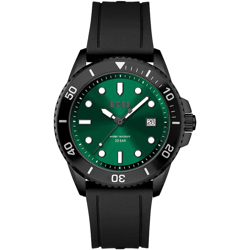 BOSS Ace Men's Green Dial & Black Silicone Strap Watch