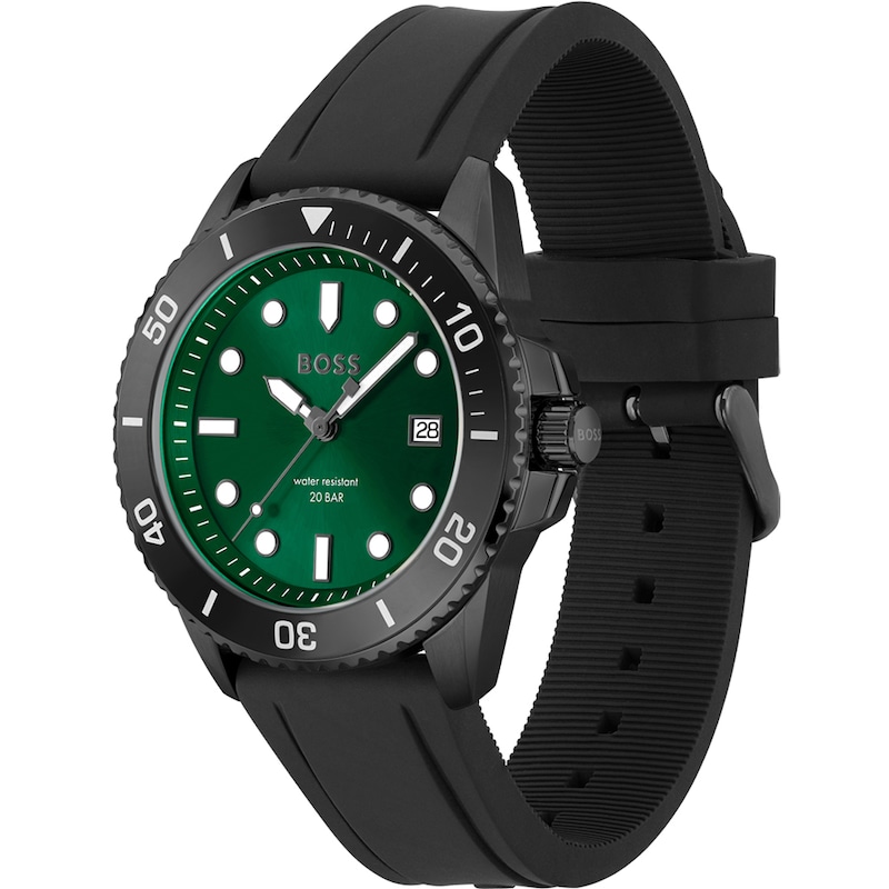 BOSS Ace Men's Green Dial & Black Silicone Strap Watch