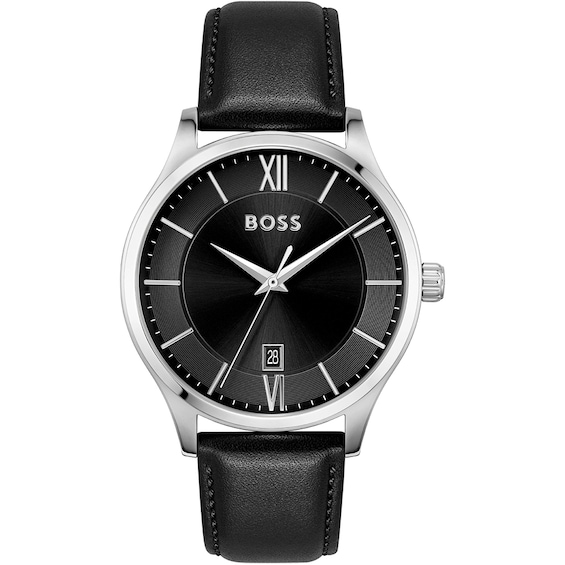 BOSS Elite Men’s Black Leather Strap Watch