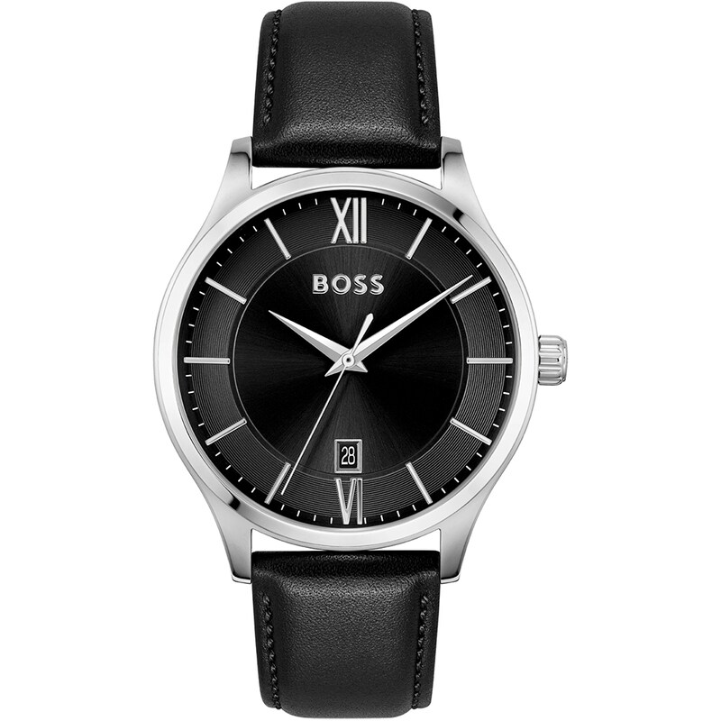 BOSS Elite Men's Black Leather Strap Watch