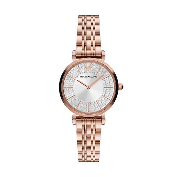 Emporio Armani Ladies Crystal Dial Rose Gold Tone Bracelet W
