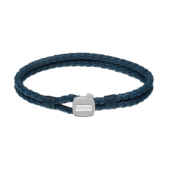 BOSS Seal Men’s Blue Leather Bracelet