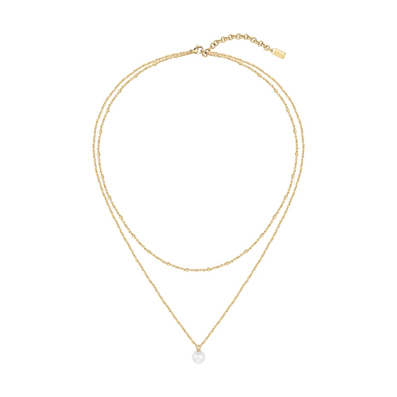 BOSS Cora Yellow Gold Plated Pearl Layered Necklace