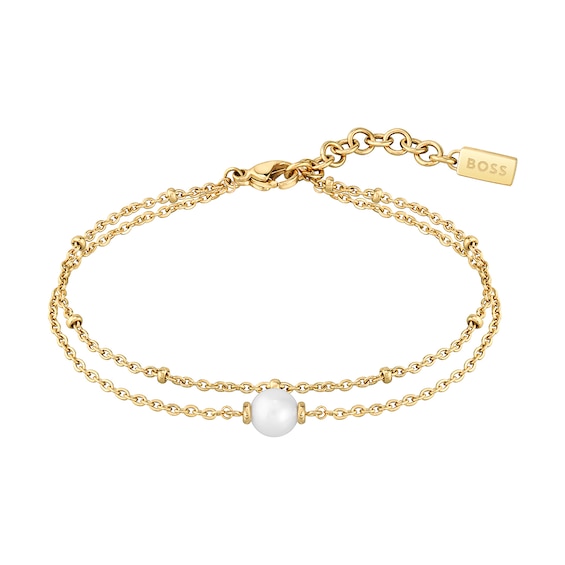 BOSS Cora Yellow Gold Plated Pearl Layered Bracelet