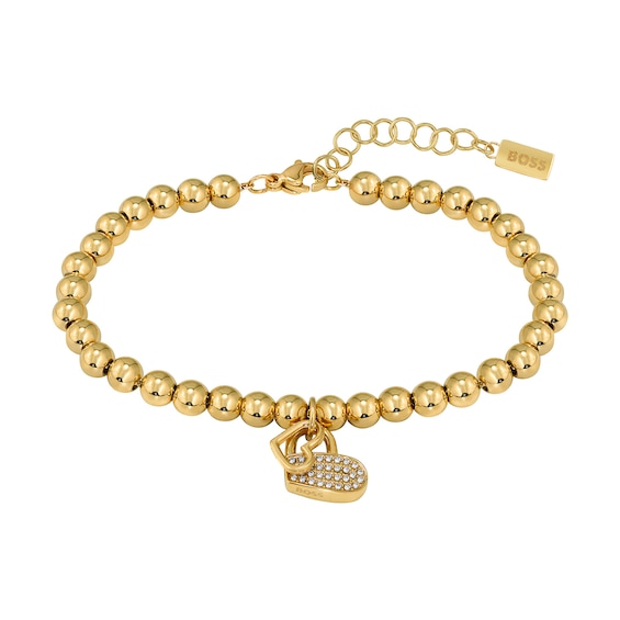 BOSS Ladies’ Yellow Gold Tone & Crystal Bead Bracelet