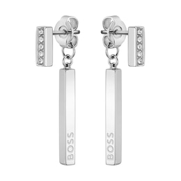 BOSS Saya Ladies' Silver Tone Crystal Earrings