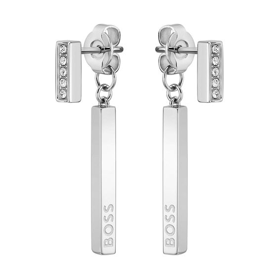 BOSS Saya Ladies’ Silver Tone Crystal Earrings