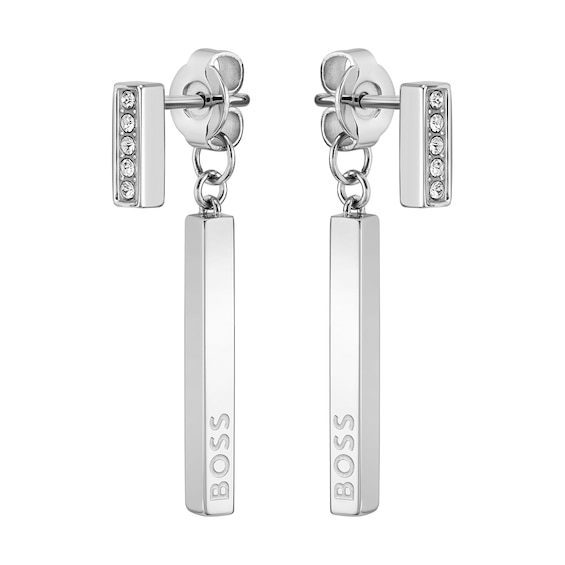 BOSS Saya Womens Silver Tone Crystal Earrings