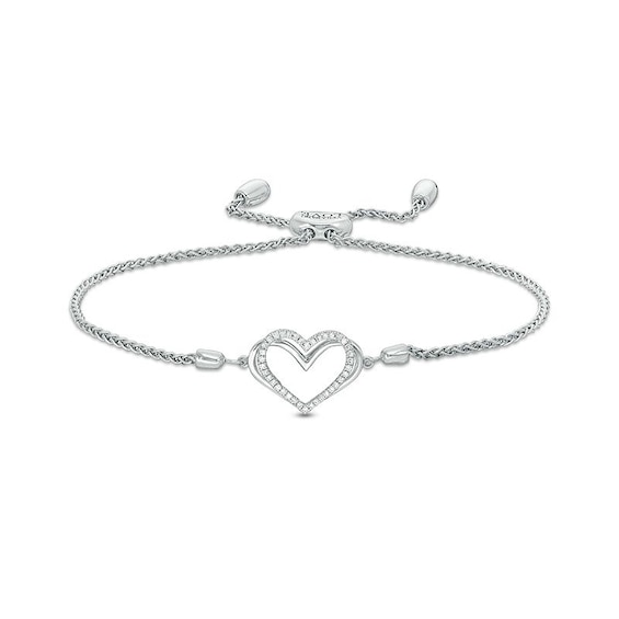 Vera Wang Sterling Silver 7 Diamond Heart Adjustable Bracele