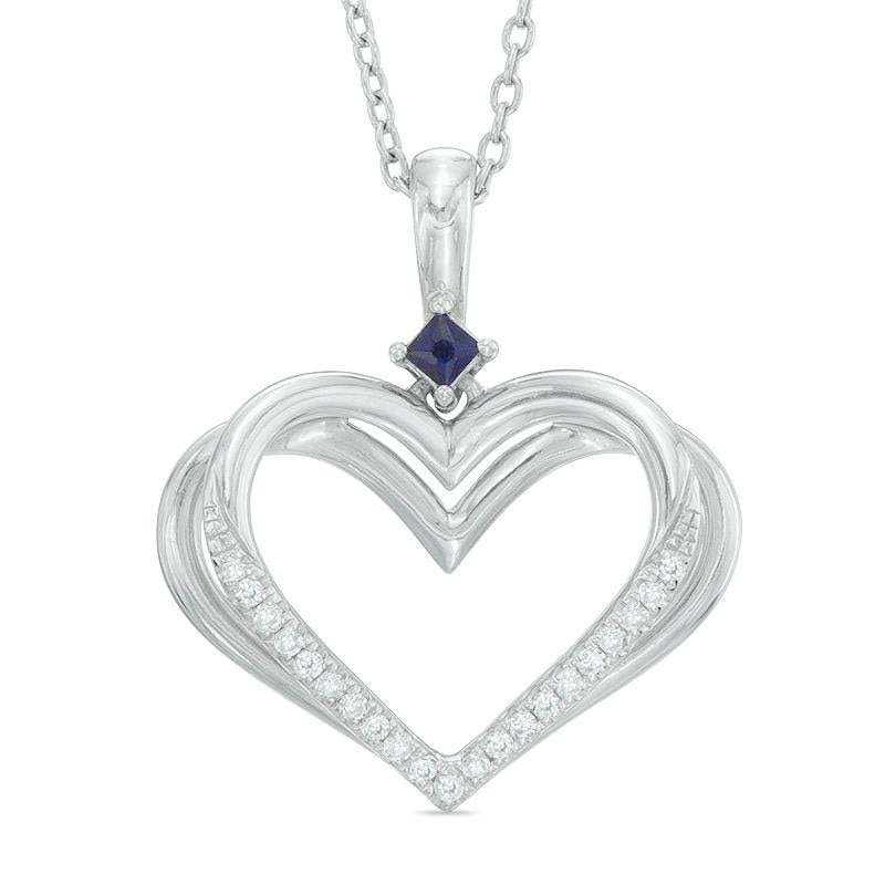 Main Image 1 of Vera Wang Silver Sapphire Diamond Heart Pendant