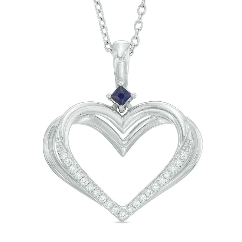 Vera Wang Silver Sapphire Diamond Heart Pendant