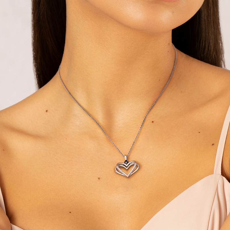 Vera Wang Silver Sapphire Diamond Heart Pendant