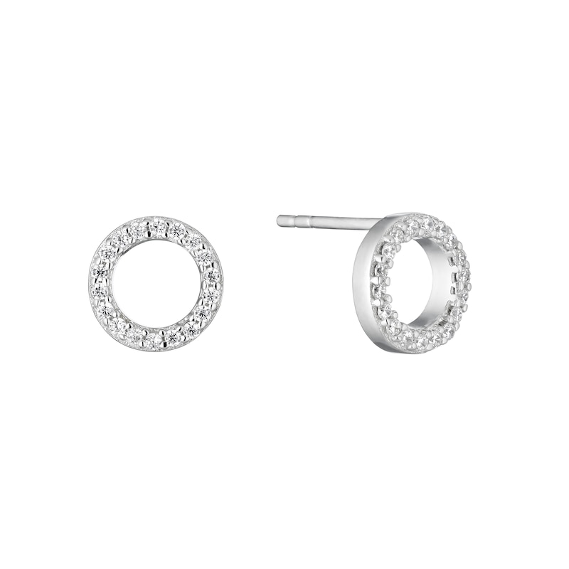 Silver Cubic Zirconia Open Circle Stud Earrings