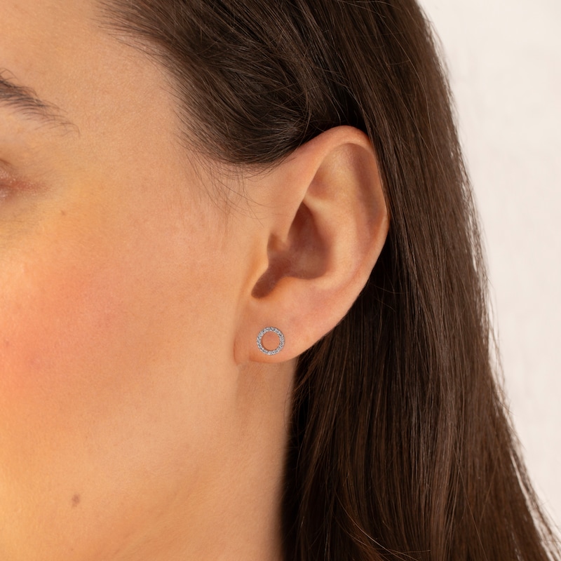 Silver Cubic Zirconia Open Circle Stud Earrings