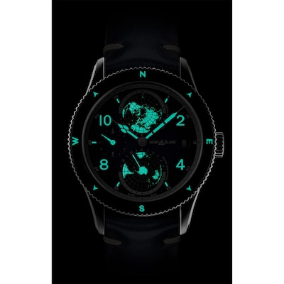 Montblanc 1858 Geosphere Men's Blue Leather Strap Watch Ernest Jones