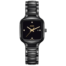 Rado True Square Diamond Ladies' Ceramic Black Bracelet Watch with Black Dial