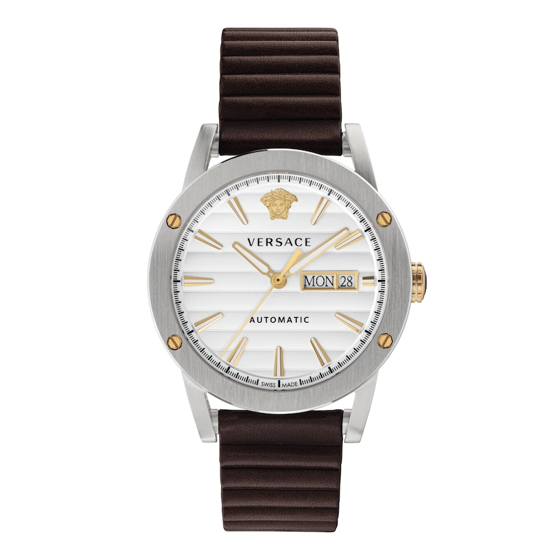 Versace Theros Men's Brown Leather Strap Watch