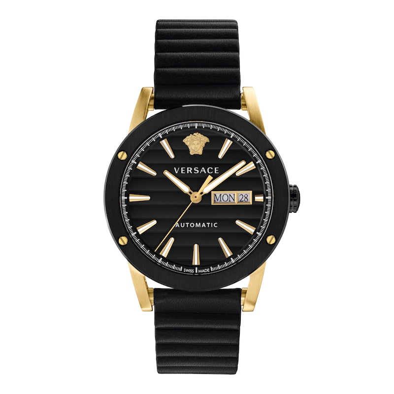 Versace Theros Men's Black Leather Strap Watch