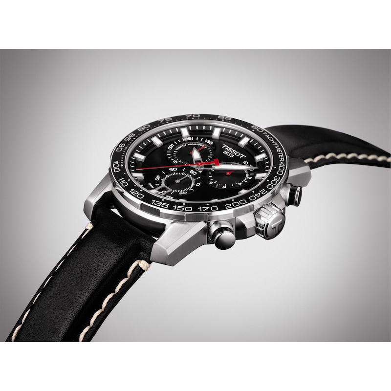 Tissot Supersport Chrono Black Leather Strap Watch