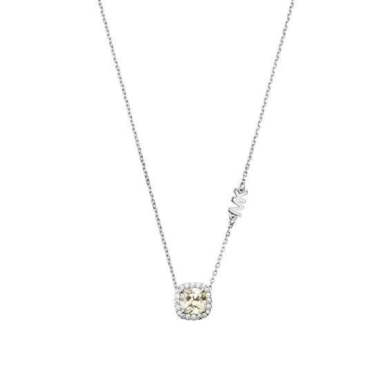 Michael Kors Brilliance Silver Yellow CZ Cushion Pendant