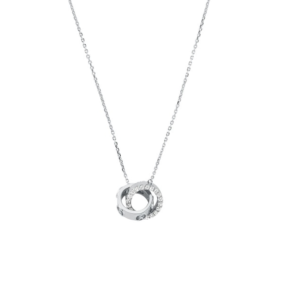 Michael Kors Silver Double Ring CZ Necklace