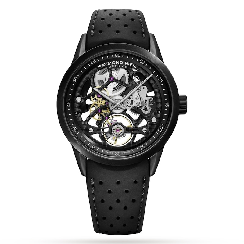 Raymond Weil Freelancer Skeleton Black Rubber Strap Watch