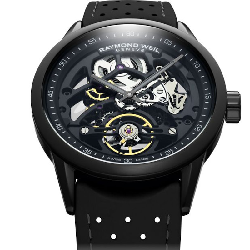 Raymond Weil Freelancer Skeleton Black Rubber Strap Watch