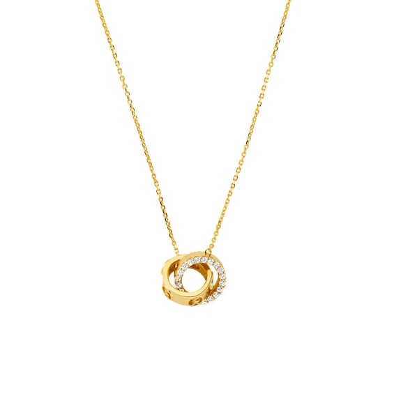 Michael Kors Yellow Gold Plated Double Ring CZ Necklace