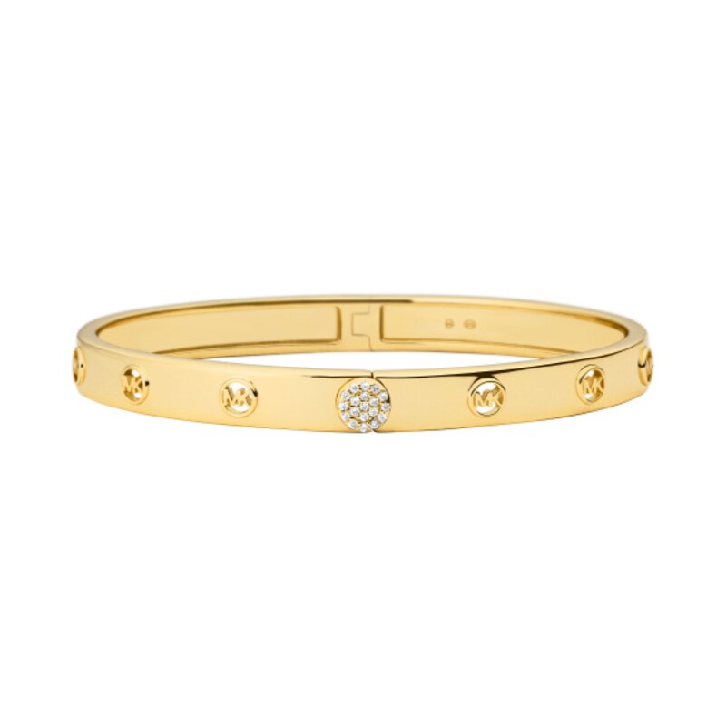 Michael Kors Yellow Gold Plated CZ MK Motif Bangle