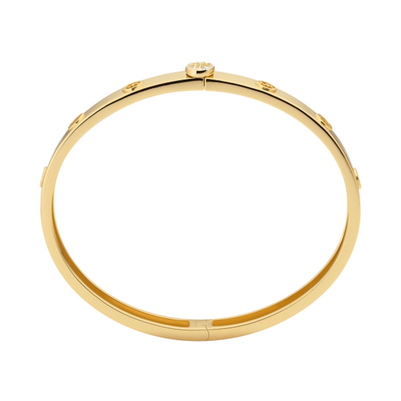 Michael Kors Yellow Gold Plated CZ MK Motif Bangle